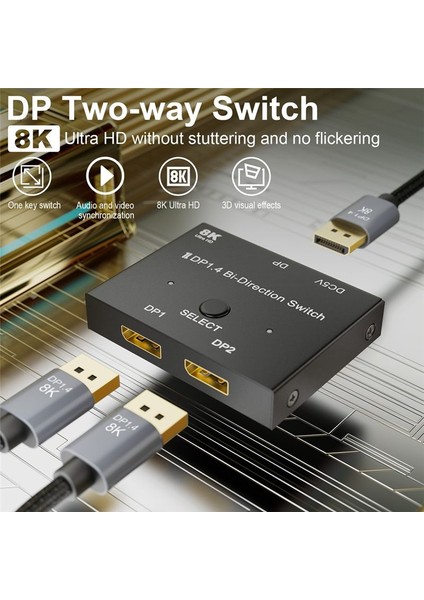 Displayport Switch Ultra Hd 8k Iki Yönlü Dp 1 4 Anahtarlayıcı Ayırıcı 2 Inç 1 Out 2&#39 De 1 Out 4K 120Hz 8k 60Hz (Yurt Dışından) fırsatları