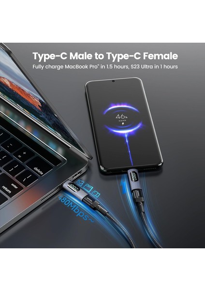 2pcs USB C Adaptörü 100W USB C Dişi - USB C Erkek Uzatma Adaptörü Tip C Güç Ölçer Test Cihazı Dijital Ekran (Yurt Dışından) modelleri