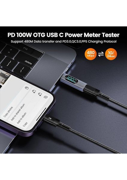 2pcs USB C Adaptörü 100W USB C Dişi - USB C Erkek Uzatma Adaptörü Tip C Güç Ölçer Test Cihazı Dijital Ekran (Yurt Dışından) fırsatları