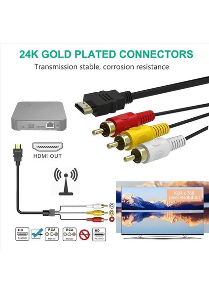 Rca Kablosuna 2x HDMI Uyumlu 1080P 5ft/hdmı Uyumlu Erkek Ila 3 Rca Video Ses Av Kablo Bağlayıcı Adaptörü Tv Için (Yurt Dışından) modelleri