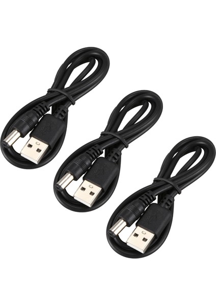 3x USB Kablosu 5 5mm / 2 1mm 5V Dc Namlu Kriko Güç Kablosu (Siyah 75CM) (Yurt Dışından)