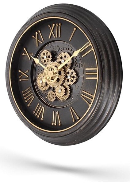 Mark Premium Serisi Antik Eskitme Kadranlı Döner Çarklı Ev ve Ofis Duvar Saati Roma Rakamlı 40 cm Siyah fiyatları