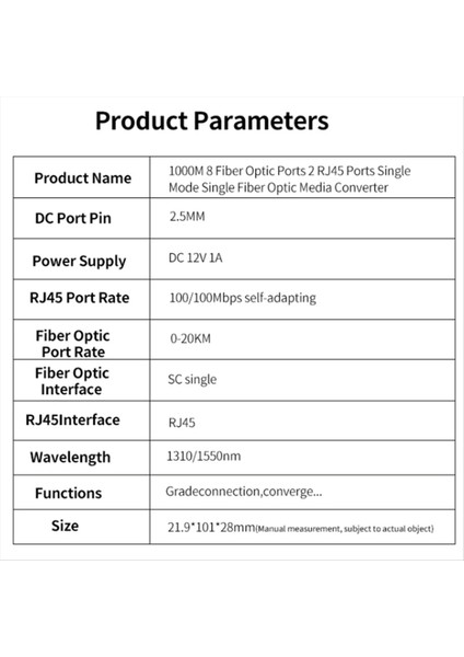 Gigabit Ethernet Fiber Anahtar Medya Dönüştürücü 8 Fiber Bağlantı Noktası 2 RJ45 Fiber Bağlantı Noktası Optik Alıcı Yalancı 20KM Sc Tek Mod (B) (Yurt Dışından) indirimleri