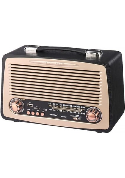 Büyük Boy Retro Radyo Taşınabilir Bluetooth Speaker ve Hoparlör Klasik Antika Tarzı Iç ve Dış Mekan Multiband USB Girişli Dekoratif Klasik Radyo 30,5X18X11,5 cm 3299BT (Siyah)