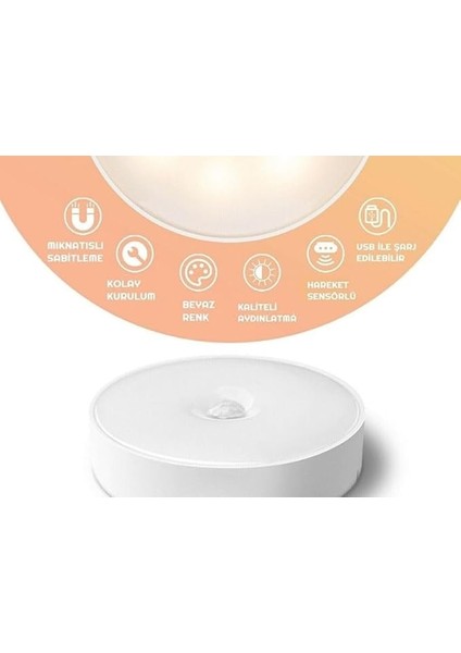2 Adet Hareket Sensörlü 8 Ledli USB Şarjlı Beyaz LED Işık On/auto/off Modlu Dolap Içi, Koridor fiyatları
