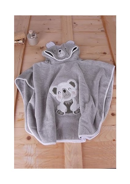 %100 Pamuk Yuvarlak Koala Çocuk Banyo&plaj Panço Havlu Gri Tek Ebat modelleri