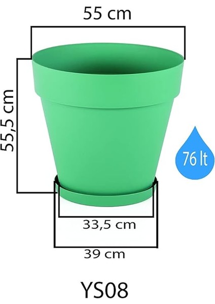 YS08 Yalı Saksı Drenaj Aparatlı Tabaklı Dekoratif Saksı 55CM, 76 Litre Antrasit fiyatları