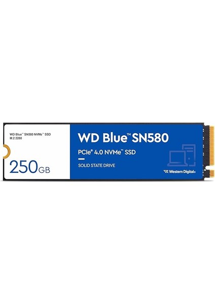 Digital Wd Blue SN580 Nvme SSD 250 GB (Pcıe Gen4 X4, 4.000 Mb/s'ye Kadar Okuma, M.2 2280, Ncache 4.0 Teknolojisi) Mavi
