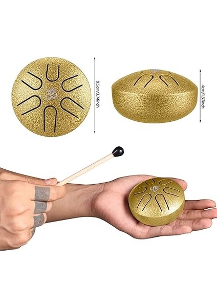 Dil Davul 3 Inç Çelik Diller 6 Ton Tava Davul Perküsyon Enstrüman Handpan Tokmaklar Meditasyon Yoga Ses Şifa (Altın) modelleri