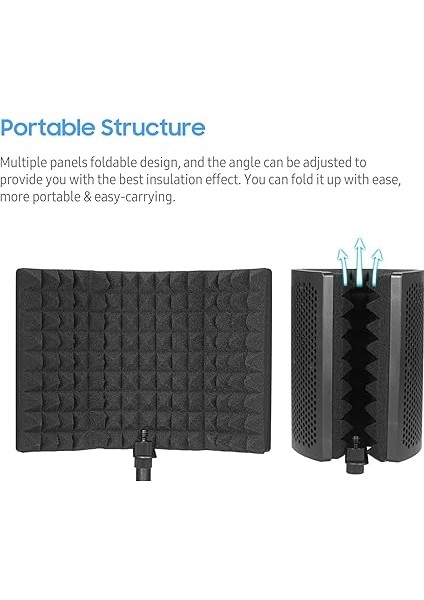 Yüksek Yoğunluklu Süngerli Mikrofon Izolasyon Ekranı 3 Panelli Katlanabilir Ön Cam Mini Rüzgarlık Panosu Stüdyosu Için Ses Yalıtım Kapağı Ses Emici Tripod Pop Filtreli Ekipmanı Mikrofon indirimleri