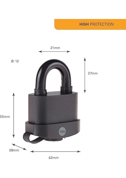 Y220B/61/123/1 - 61MM Pvc Kaplamalı Marin Asma Kilit - Yüksek Koruma - Çift Kilitleme - Sertleştirilmiş Çelik Halka - 3 Anahtar modelleri