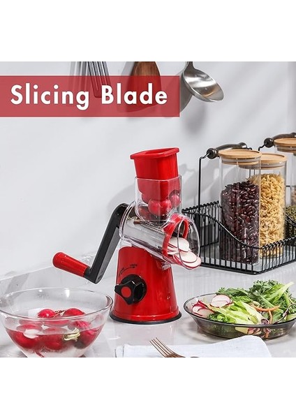 Kranklı Peynir Rendesi, 3 Değiştirilebilir Davul Bıçağı ile Sebze Dilimleyici, Rende Mutfak Hızlı Kesim, Tambur Rendesi Sebzeler, Meyveler, Fındık Vb. Için Uygundur. fırsatları