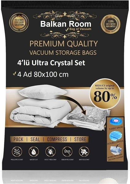 Balkan Room 4’lü Ultra Crystal Set Vakumlu Hurç 80x100 cm Su Geçirmez Özellikli