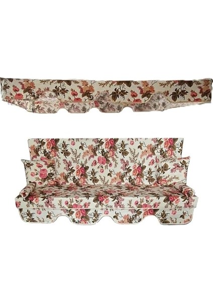Tenteli Salıncak Kılıf Seti Mindersiz 3 Kişilik Ingiliz Gülü 164X47 cm