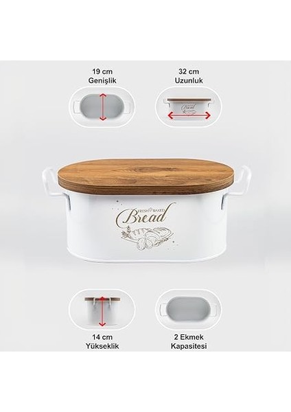 Metal Ahşap Kapaklı Tel Kulplu Metal Ekmeklik (Bread Baskılı) LN1293B fırsatları