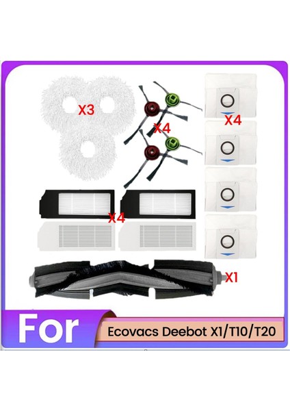 Ecovacs Deebot X1 T10 T20 Elektrikli Süpürge Aksesuarları Yedek Parçaları Için 16 Parça Fırça Paspas Bezi Toz Torbası ve Filtre Seti (Yurt Dışından)