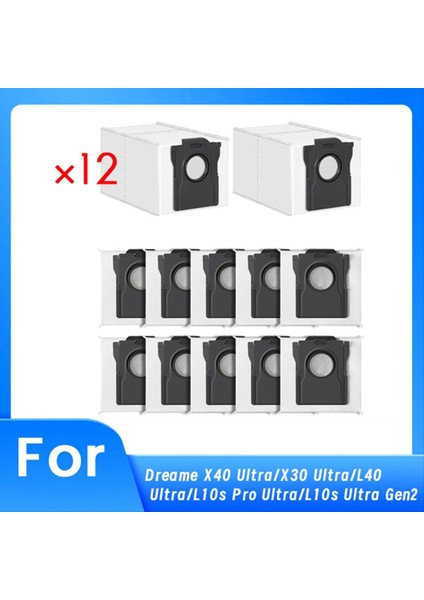 Dreame X40 ULTRA/X30 ULTRA/L40 ULTRA/L10S Pro ULTRA/L10S Ultra Gen2 Elektrikli Süpürge Için 12 Adet 3,2 L Büyük Tek Kullanımlık Toz Torbası (Yurt Dışından)