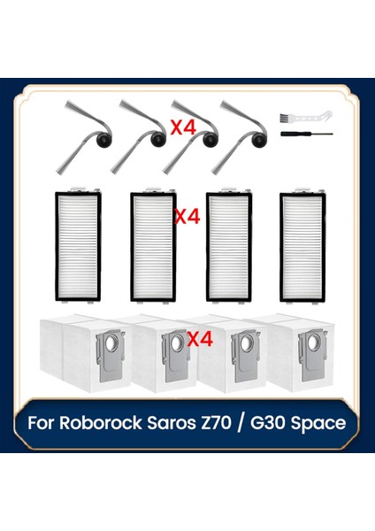 Roborock Saros Z70 / G30 Uzay Süpürgesi Aksesuarları Elektrikli Süpürge Parçaları Için 14 Adet Yan Fırça Hepa Filtre Toz Torbası (Yurt Dışından)