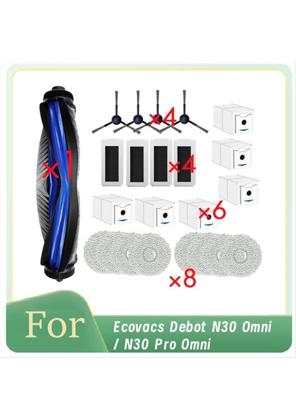 Ecovacs Debot N30 Omni / N30 Pro Omni Robot Süpürge Ana Yan Fırça Paspas Filtresi Toz Torbası Gelişmiş Temizlik Verimliliği (Yurt Dışından)