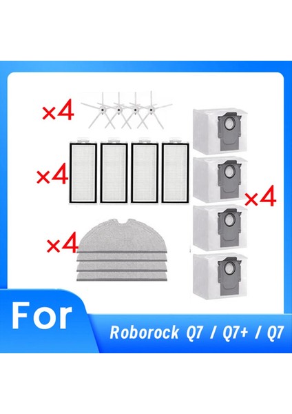 Roborock Q7 / Q7+ / Q7 Max+ Süpürge Robotu Yan Fırça Paspas Filtresi Toz Torbası Seti Temizleyici Parça Değişimi (Yurt Dışından)