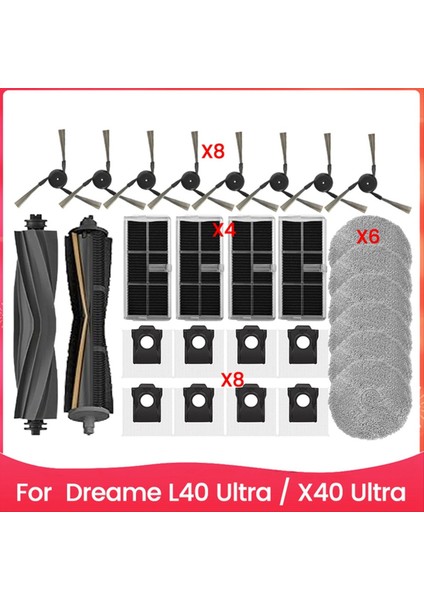 Dreame X40 ULTRA/L40 ULTRA/X40 Pro Elektrikli Süpürge Yedek Parçaları Tricut Ana Yan Fırça Hepa Filtre Paspas Bezi Toz Torbası (Yurt Dışından)