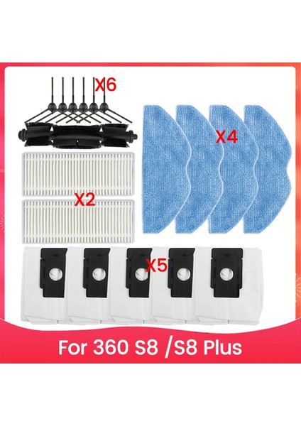 360 S8 S8 Plus Elektrikli Süpürge Yedek Parçaları Için 18 Parça Elektrikli Süpürge Fırçası Toz Torbası Filtresi ve Paspas Bezi Seti (Yurt Dışından)