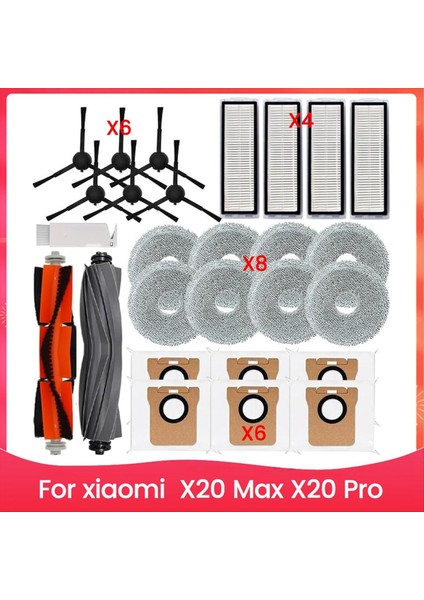 Xiaomi X20 Max, X20 Pro Robot Süpürge Için Yedek Aksesuar Seti Ana Yan Fırça Hepa Filtreleri Paspas Pedleri Toz Torbaları (Yurt Dışından)