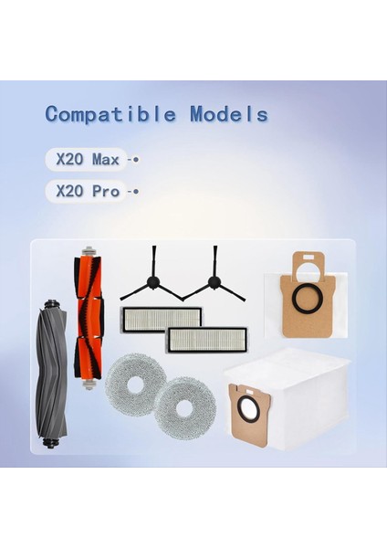 Xiaomi X20 Max, X20 Pro Robot Süpürge Için Yedek Aksesuar Seti Ana Yan Fırça Hepa Filtreleri Paspas Pedleri Toz Torbaları (Yurt Dışından) modelleri