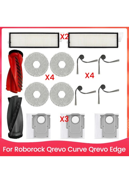Roborock Qrevo Curve Qrevo Edge Robot Süpürge Için Aksesuar Seti Ana Yan Fırça Filtreleri Paspas Pedleri Toz Torbaları (Yurt Dışından)
