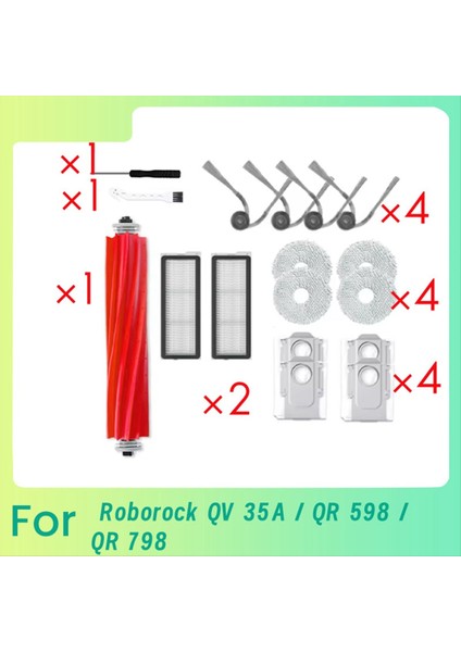Roborock Qv 35A / Qr 798/ Qr 598 Elektrikli Süpürge Parçaları Için 17 Adet Silindir Yan Fırça Hepa Filtre Paspas Pedi Toz Torbası (Yurt Dışından)