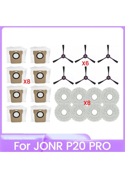 Jonr P20 Pro Robot Süpürge Aksesuarları Için 22 Adet Yan Fırça Paspas Bezi Toz Torbası Yedek Parçaları (Yurt Dışından)