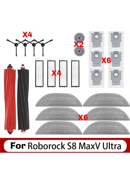 Roborock S8 Maxv Ultra Robot Süpürge Yedek Parça Ana Yan Fırçalar Paspas Bezleri Hepa Filtreler Toz Torbaları Aksesuarlar (Yurt Dışından) fiyatları