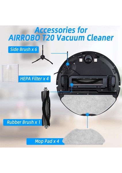 Airrobo T20 Robot Süpürge Ana Yan Fırça Hepa Filtreler Paspas Bezi Toz Torbaları Yedek Parçaları (Yurt Dışından) modelleri