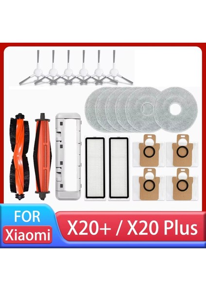 Xiaomi Robot Süpürge X20+ / X20 Plus Için Aksesuar Kiti Ana Yan Fırça Hepa Filtre Paspas Bezi Toz Torbası Yedek Parçası (Yurt Dışından)