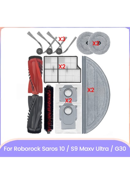 Roborock Saros 10 / S9 Maxv Ultra / G30 Yedek Parçaları Için 14 Adet Vakum Ana Yan Fırça Hepa Filtre Paspas Pedi Toz Torbası (Yurt Dışından)