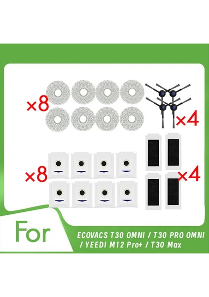 Ecovacs T30 Omnı / T30 Pro Omnı / Yeedı M12 Pro+ / T30 Max Robot Süpürge Için 24 Adet Ultra Dayanıklı Aksesuarlar (Yurt Dışından)