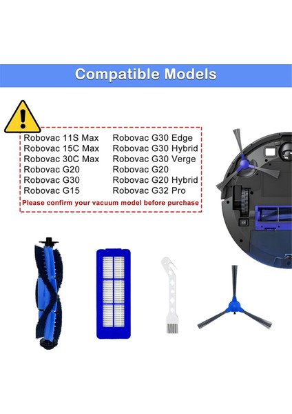 Eufy Robovac 11S Max, 15C Max, 30C Max, G20, G20 Hybrid, G30, G30 Edge Aksesuar Kiti Için Yedek Parçalar (Yurt Dışından) modelleri