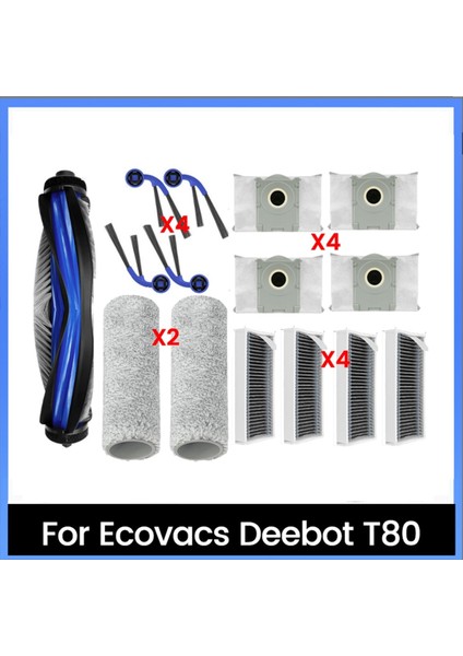 Ecovacs Deebot T80 Robot Süpürge Için 15 Parça Aksesuar Seti Ana Yan Fırça Toz Torbası Silindir Bez Hepa Filtre (Yurt Dışından)