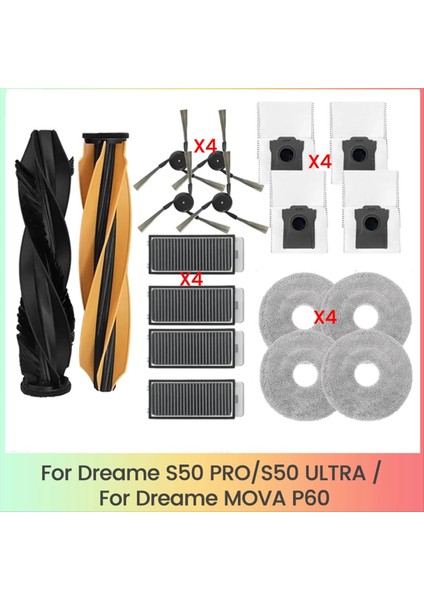 Dreame S50 PRO/S50 Ultra/mova P60 Elektrikli Süpürge Yedek Parçaları Ana Yan Fırça Filtreleri Toz Torbaları Paspas Pedleri (Yurt Dışından)
