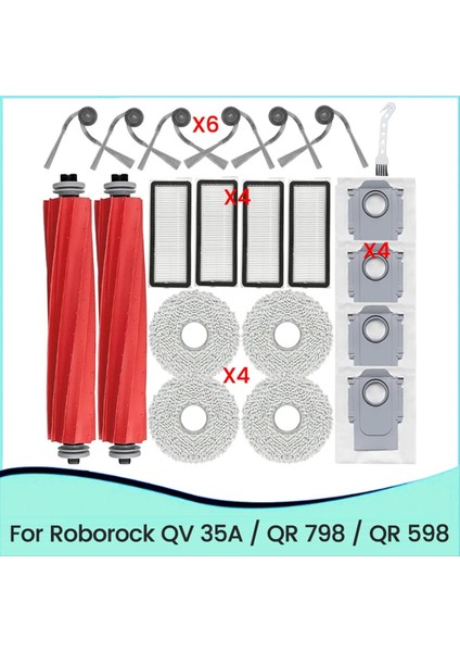 Roborock Qv 35A/QR 598/QR 798 Elektrikli Süpürge Parçası Için 21 Adet Yedek Parça Ana Yan Fırça Hepa Filtre Bez Toz Torbası (Yurt Dışından)
