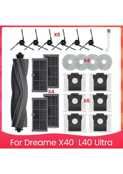 Dreame X40 ve L40 Ultra Elektrikli Süpürgeler Için Aksesuar Seti Ana Yan Fırça Hepa Filtre Paspas Bezi Toz Torbaları (Yurt Dışından)