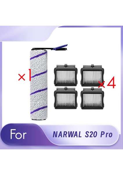 Narwal S20 Pro Kablosuz Islak Kuru Elektrikli Süpürge Için 1 Rulo Fırça ve 4 Filtre Yedek Parçası (Yurt Dışından)