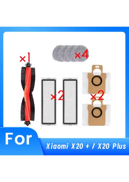 Xiaomi X20+ X20 Plus Elektrikli Süpürge Yedek Parçaları Fırça Filtresi Toz Torbası Paspas Bezi ve Ana Fırça Kapağı Seti (Yurt Dışından)