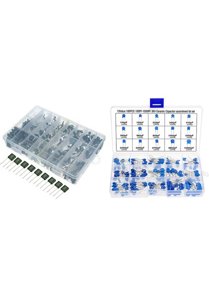 660PCS 24 Values 100V 2A221-2A474 Polyester Film Kapasitör Kiti 180PCS 15 Değişken Dip Seramik Kondansatör Çiftlik Kiti (Yurt Dışından)