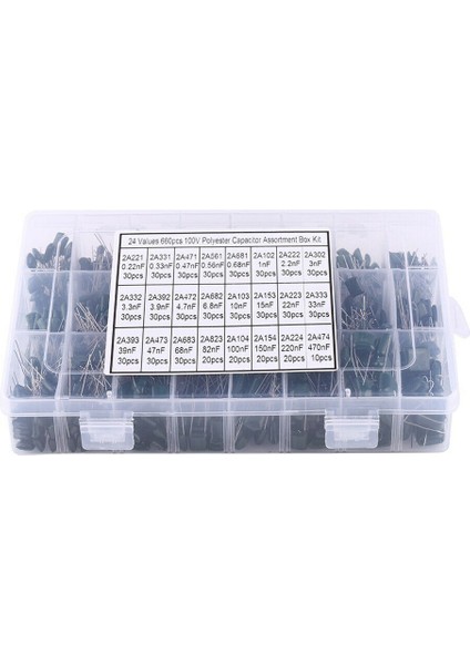 660PCS 24 Değerler 100V 2A221-2A474 Polyester Film Kapasitör Çiftlik Paketi Kiti (Yurt Dışından) modelleri