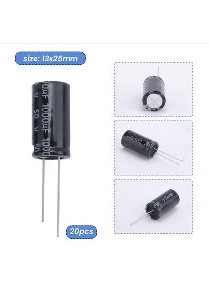 20 Pcs 1000UF 50V 13X25MM Alüminyum Elektrolitik Kapasitörler Siyah (Yurt Dışından) indirimleri