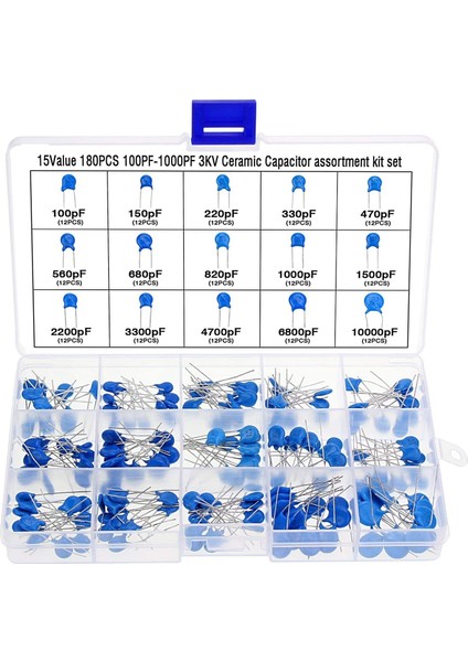 180PCS 15 Değerler Voltajlı Daldırma Seramik Kapasitör Ürün Yelpazesi Aralığı 100PF-100PF 3kv Ping (Yurt Dışından)