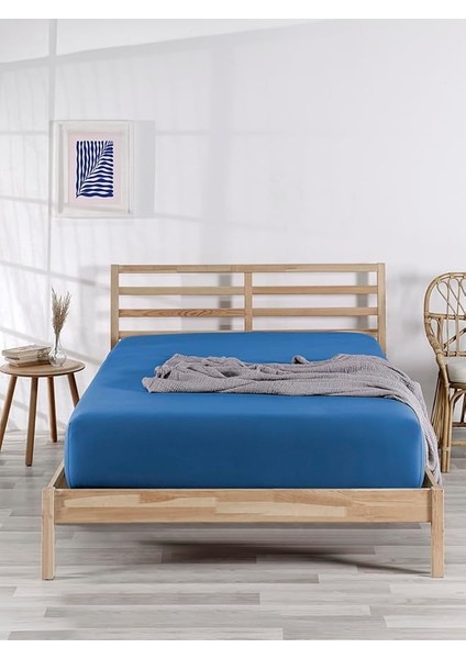 Pamuklu Lastikli Fitted Jersey Çarşaf (Lacivert, 100X200 cm) 360 Derece Lastikli Yatak Örtüsü