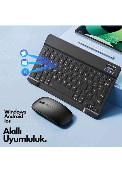 Kablosuz Klavye ve Mouse Seti Bluetooth'lu Şarj Edilebilir Windows&ios&android&telefon&tablet Uyumlu Beyaz indirimleri