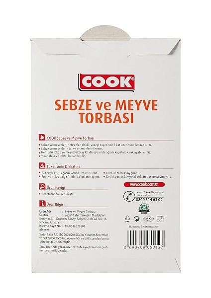 Kilitli Sebze Meyve Torbası, Büyük Boy 25 x 29 cm (5 Adet/kutu Içi) fiyatları